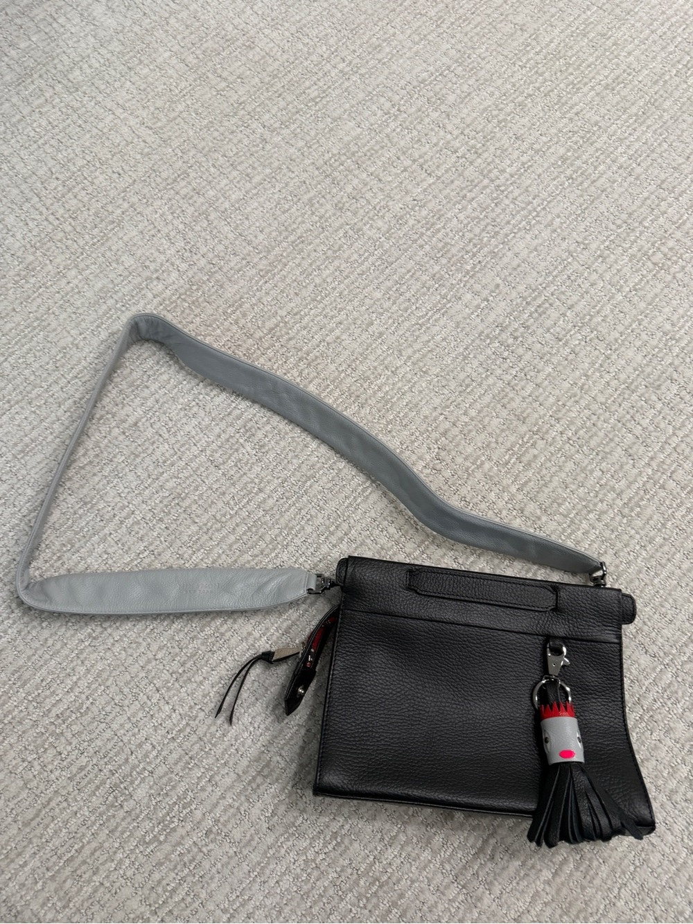 Min & Mon Black Crossbody Bag with Light Gray Strap and Tassel